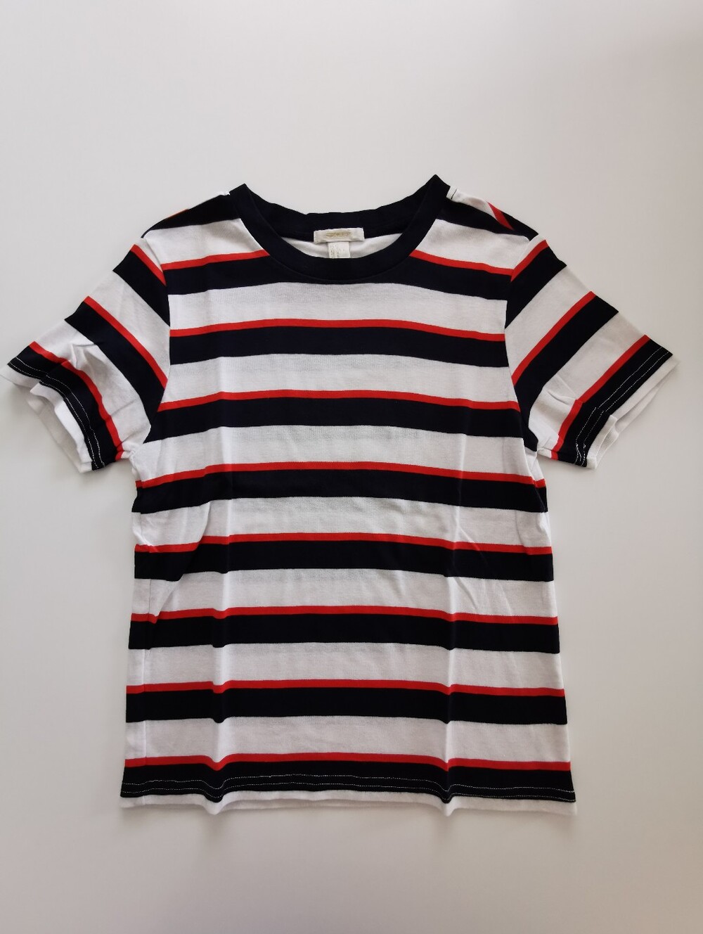 Forever 21 White Navy Red Striped Crew Neck Short Sleeve Tee T-shirt
